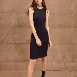 Goldie Lewinter Sleevless Pointelle Trim Rib Dress in Black Sz M